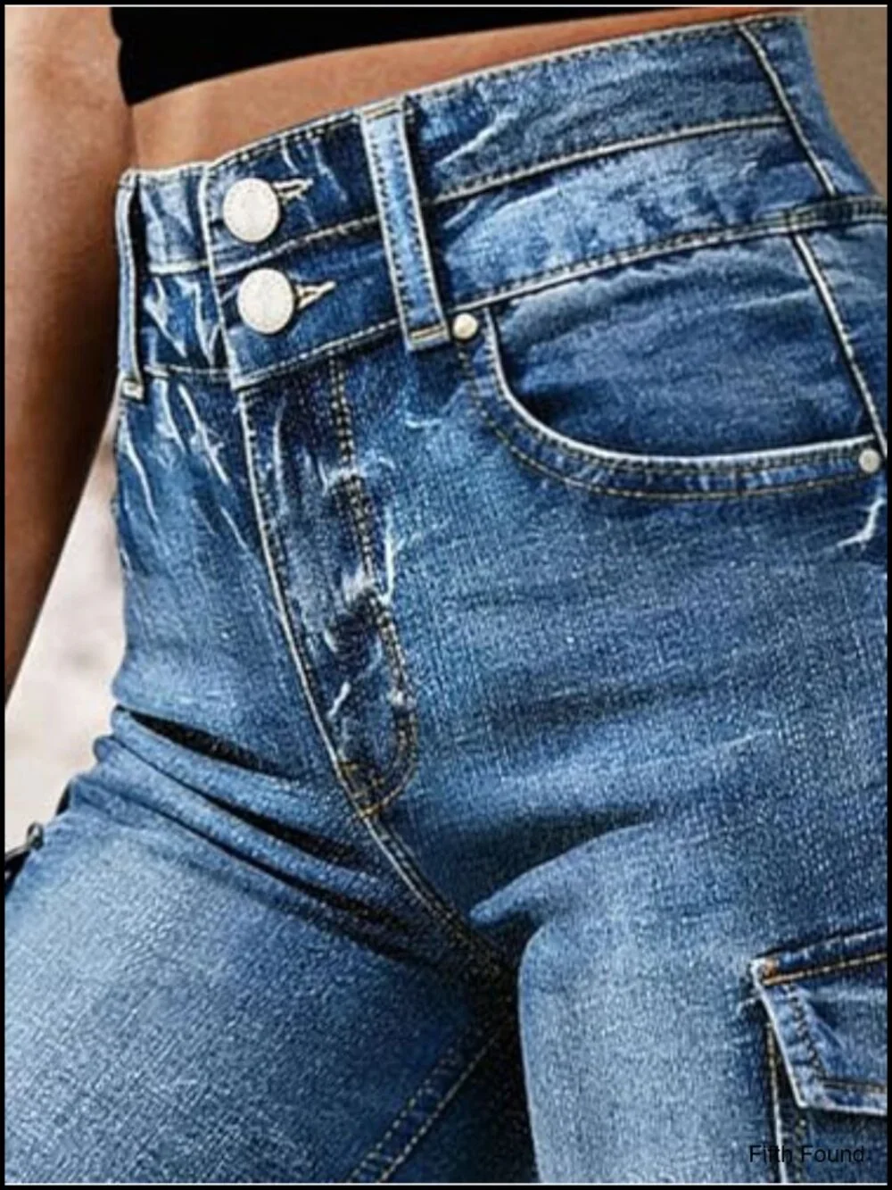 Mid Waist Denim Cargo Shorts with Flap Pockets Elastic Back